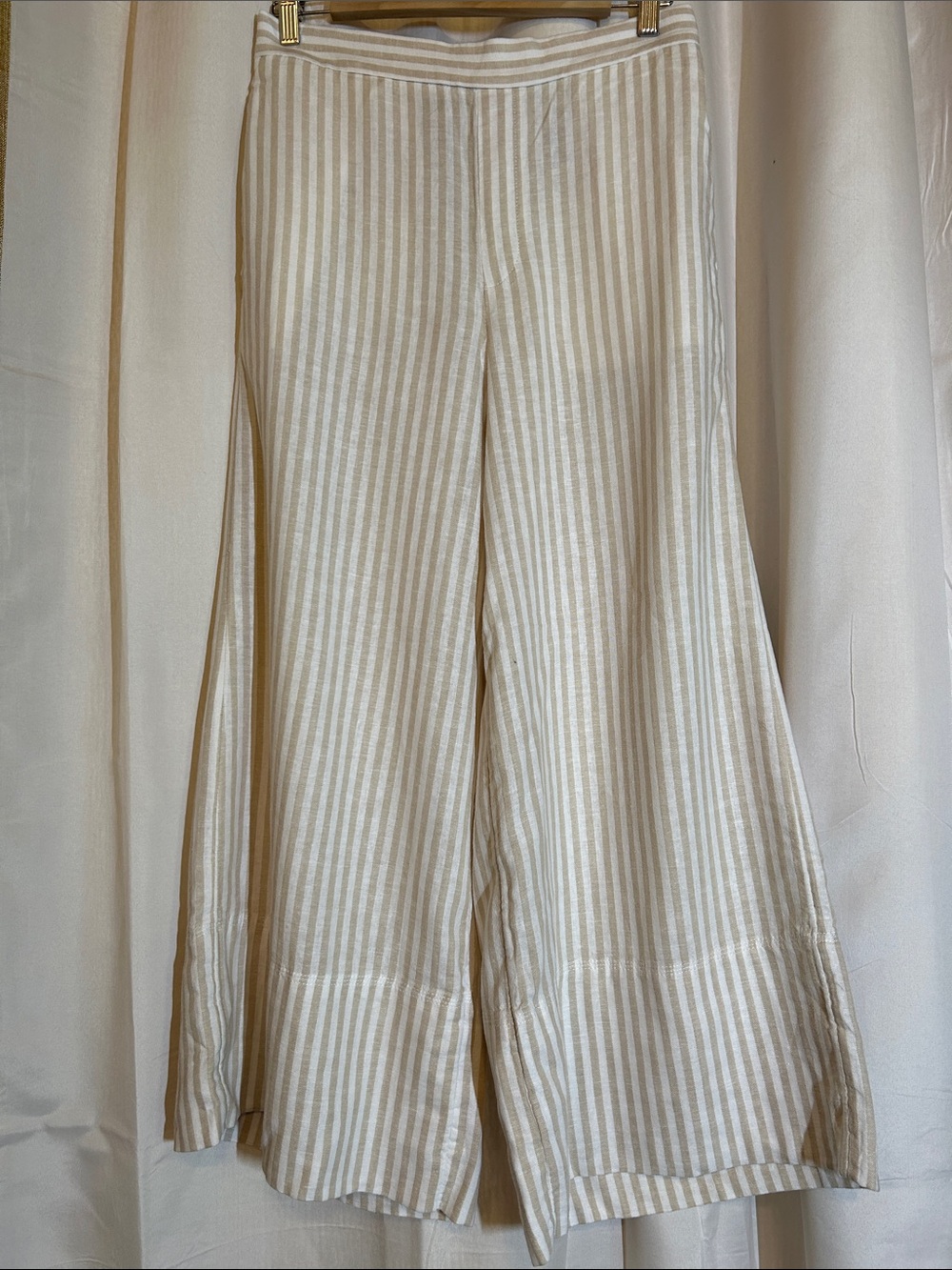 Banana Republic Beige and White Striped Wide-Leg Linen Pants